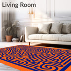 Vibrant Orange Blue Abstract Maze Rug