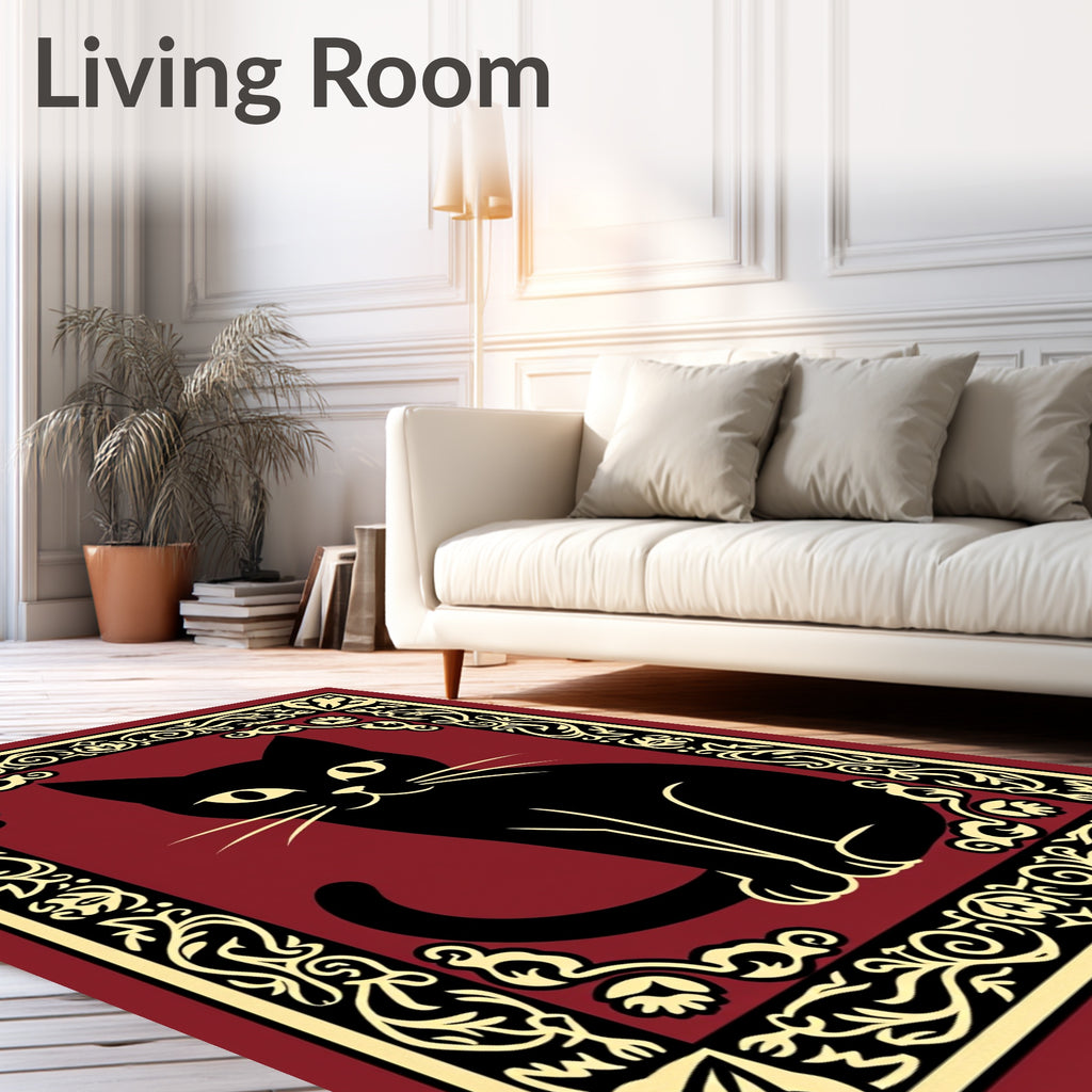 Black Cat Crimson Floral Border Rug