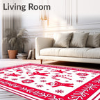 Red Gingerbread Candy Cane Snowflakes Rug
