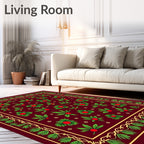 Crimson Green Berry Vine Border Rug