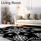 Bold Black White Star Flower Mandala Rug