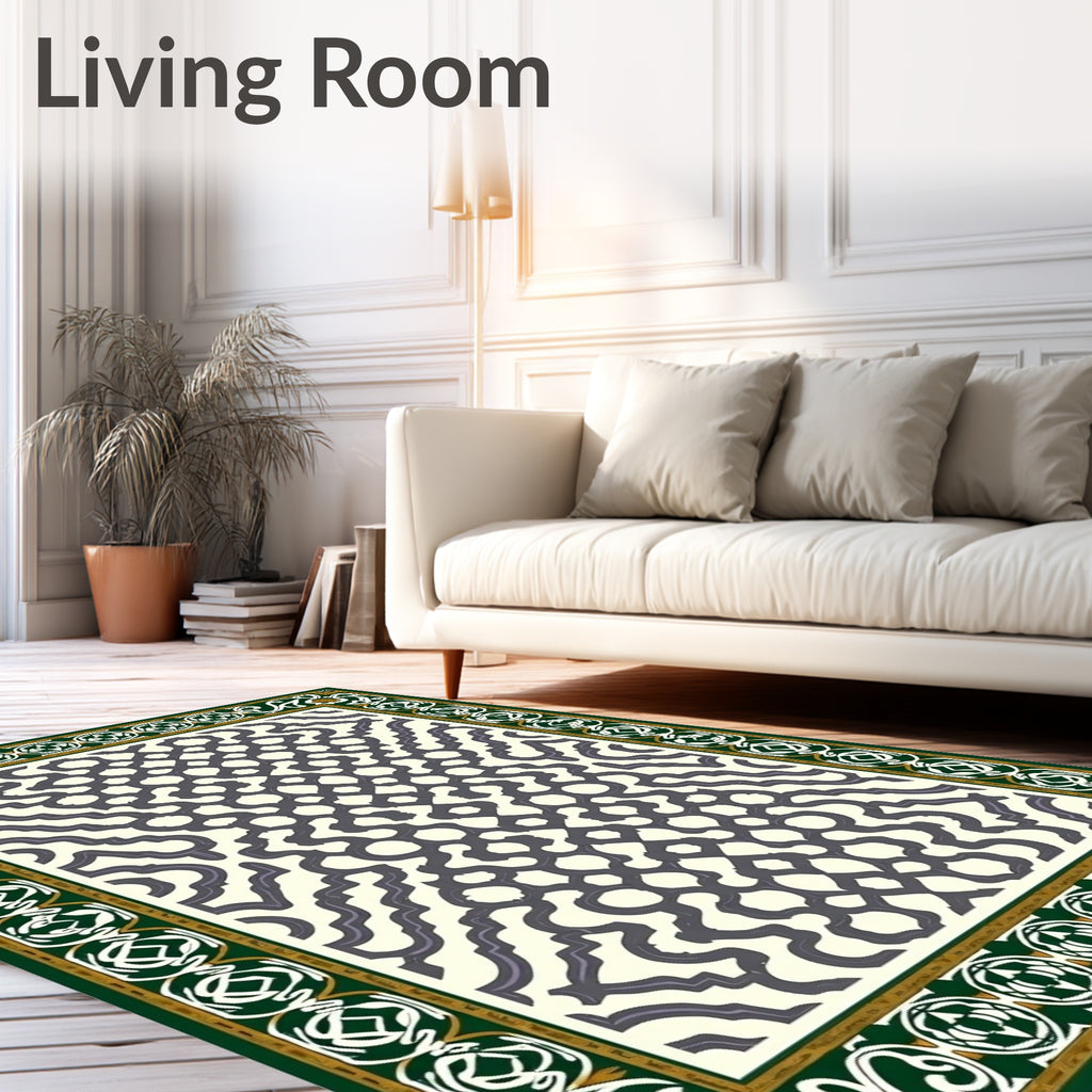 Ornate Green Golden Interlocking Lattice Rug