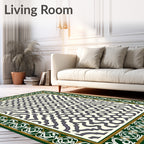 Ornate Green Golden Interlocking Lattice Rug