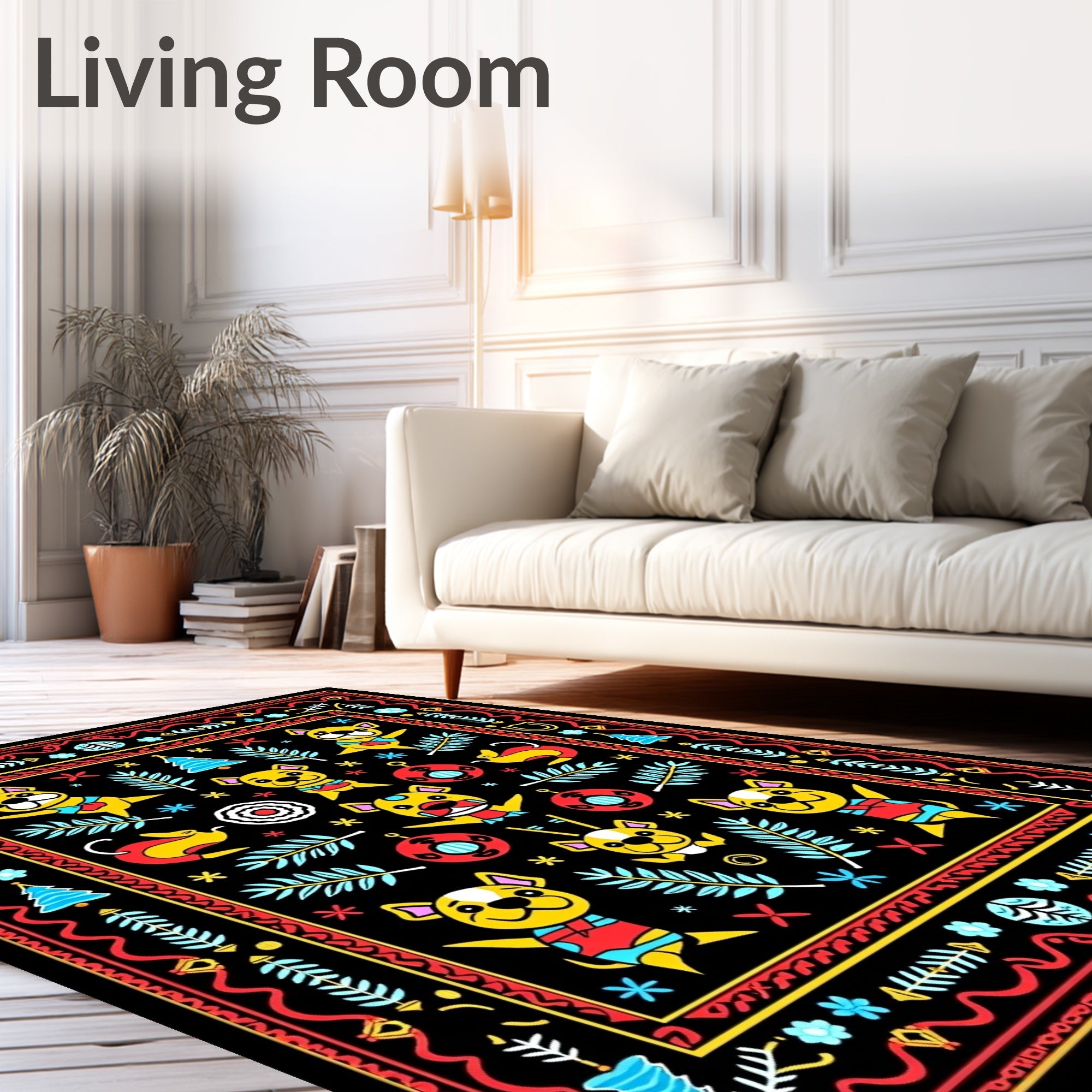 Whimsical Yellow Dog Forest Holiday Rug