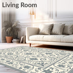 Cream Gray Floral Medallion Scrollwork Rug