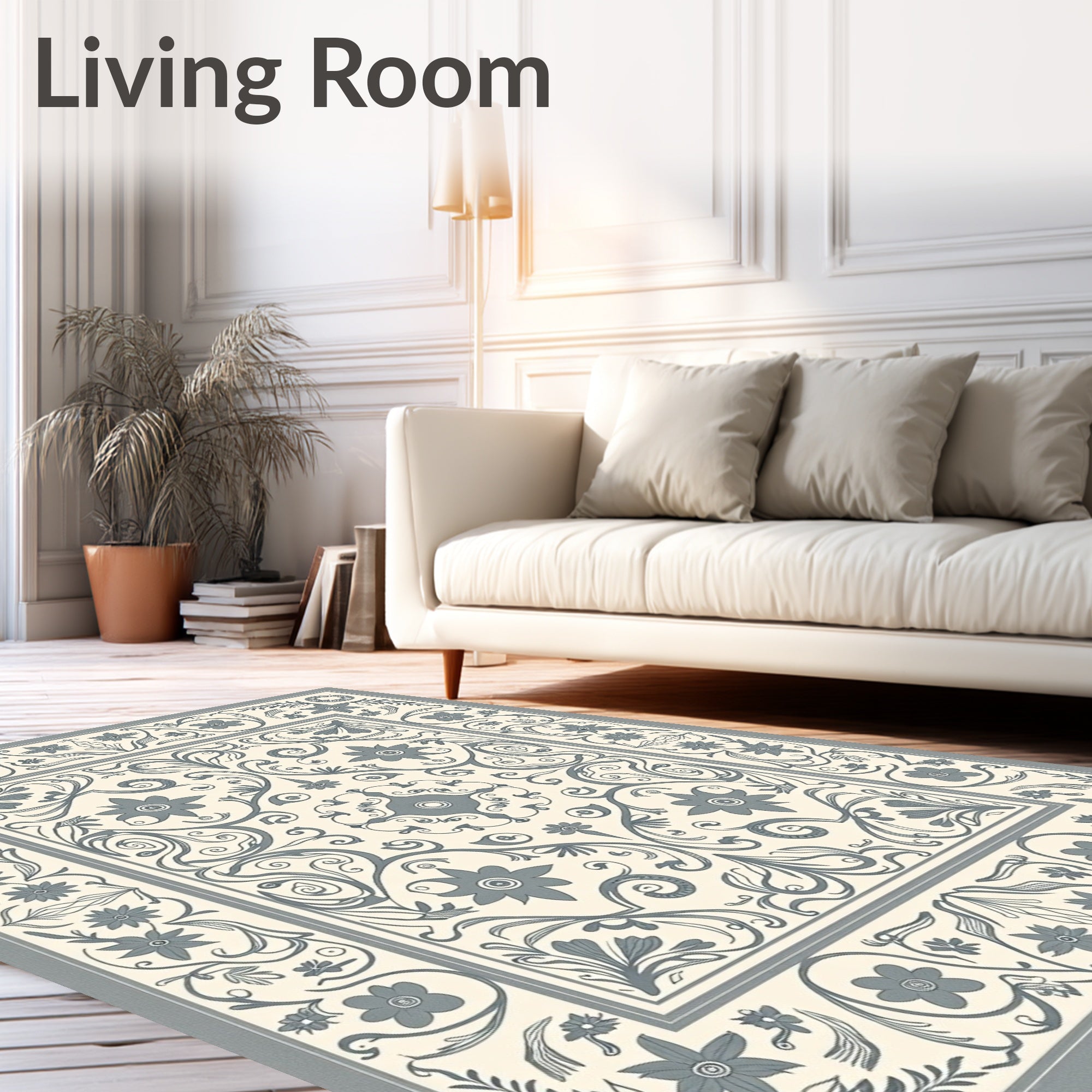 Cream Gray Floral Medallion Scrollwork Rug