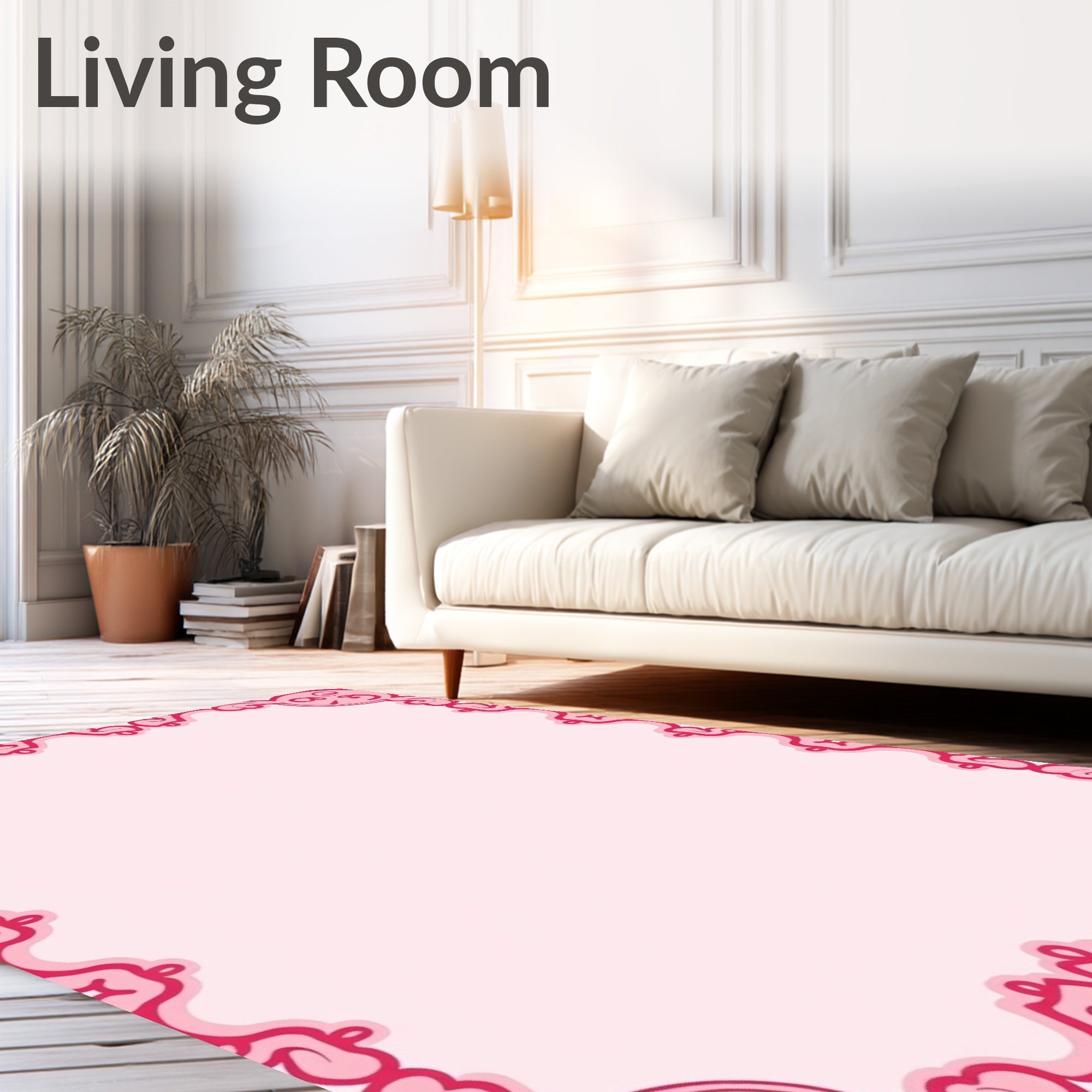 Ornate Pink Scrollwork Border Rug
