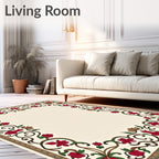 Crimson Floral Vine Border Design Rug