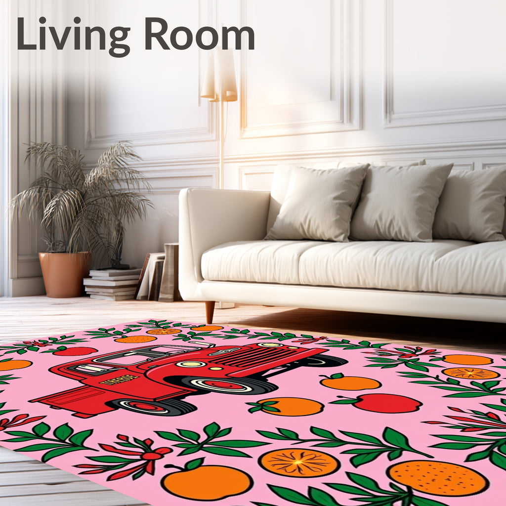 Whimsical Red Truck Fruit Garland Rug