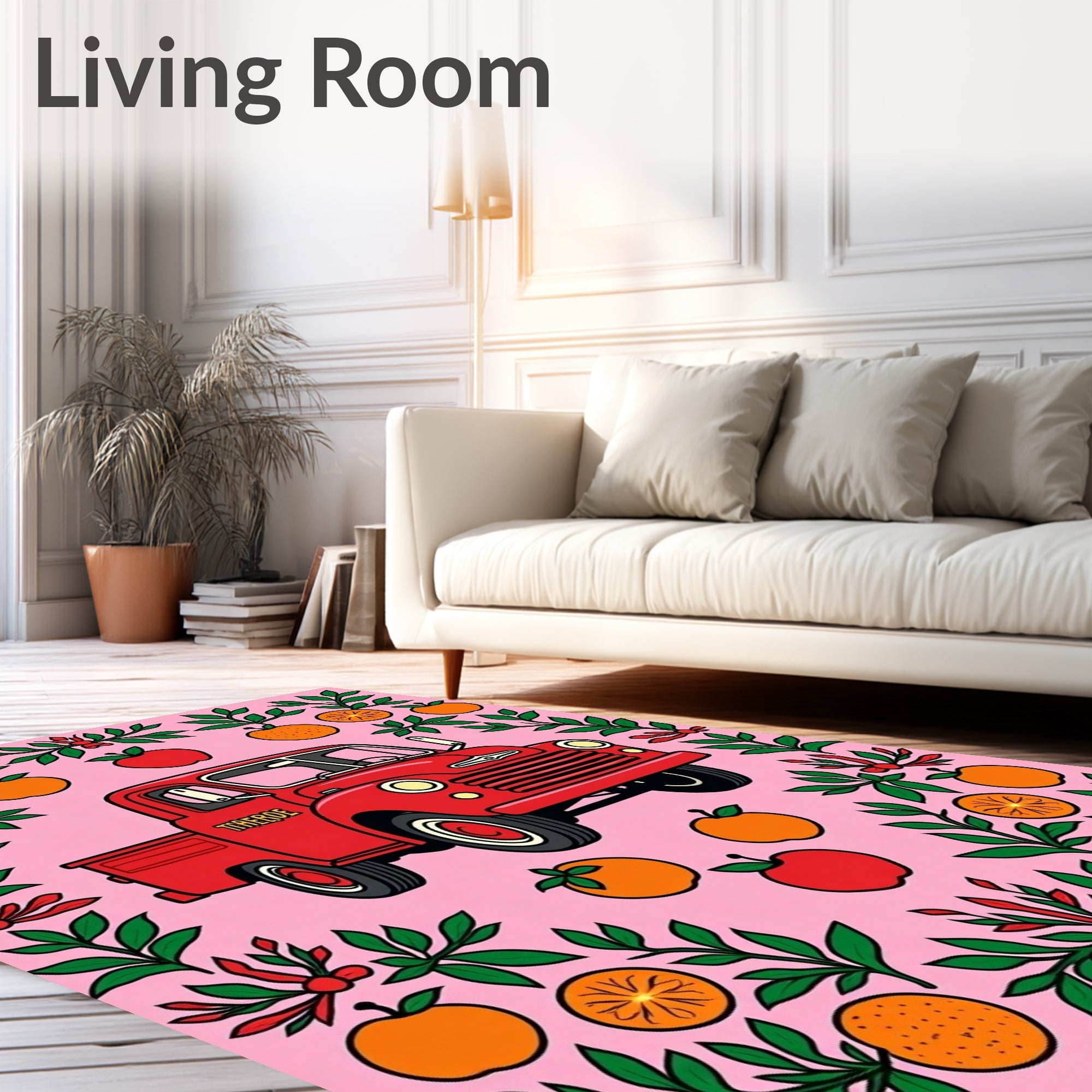 Whimsical Red Truck Fruit Garland Rug