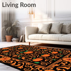 Orange Pumpkin Floral Scrollwork Rectangle Rug