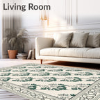 Green Floral Scroll Border Rug
