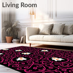 Black Pink Floral Medallion Abstract Rug