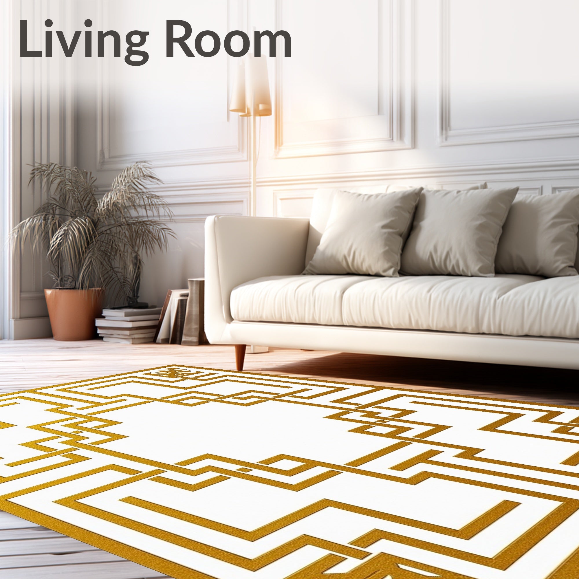 Golden Interlocking Geometric Labyrinth Rug