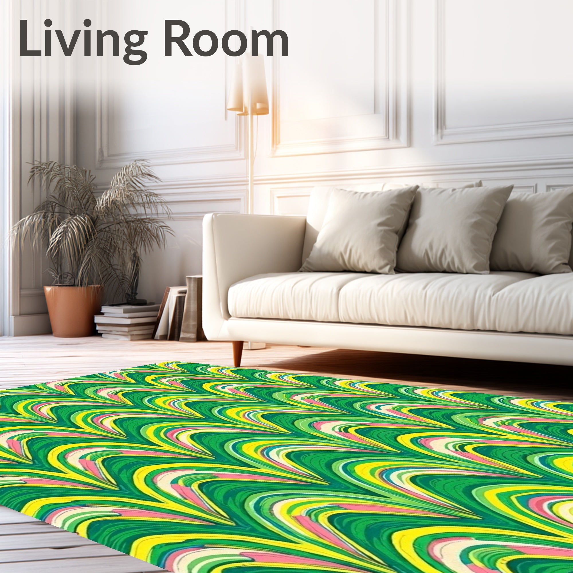 Tropical Green Yellow Pink Arches Rug