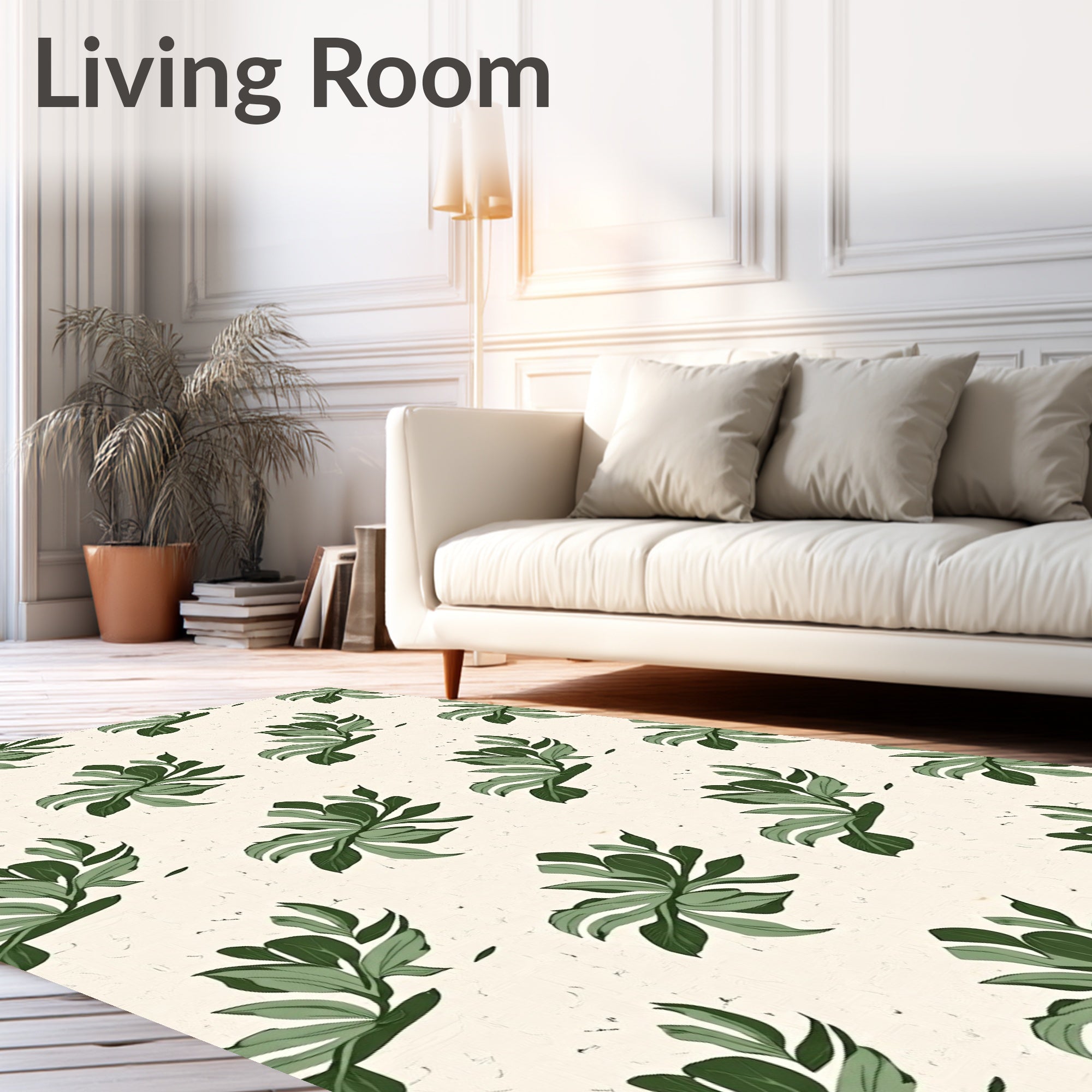 Earthy Ivory Green Leaf Branches Rug