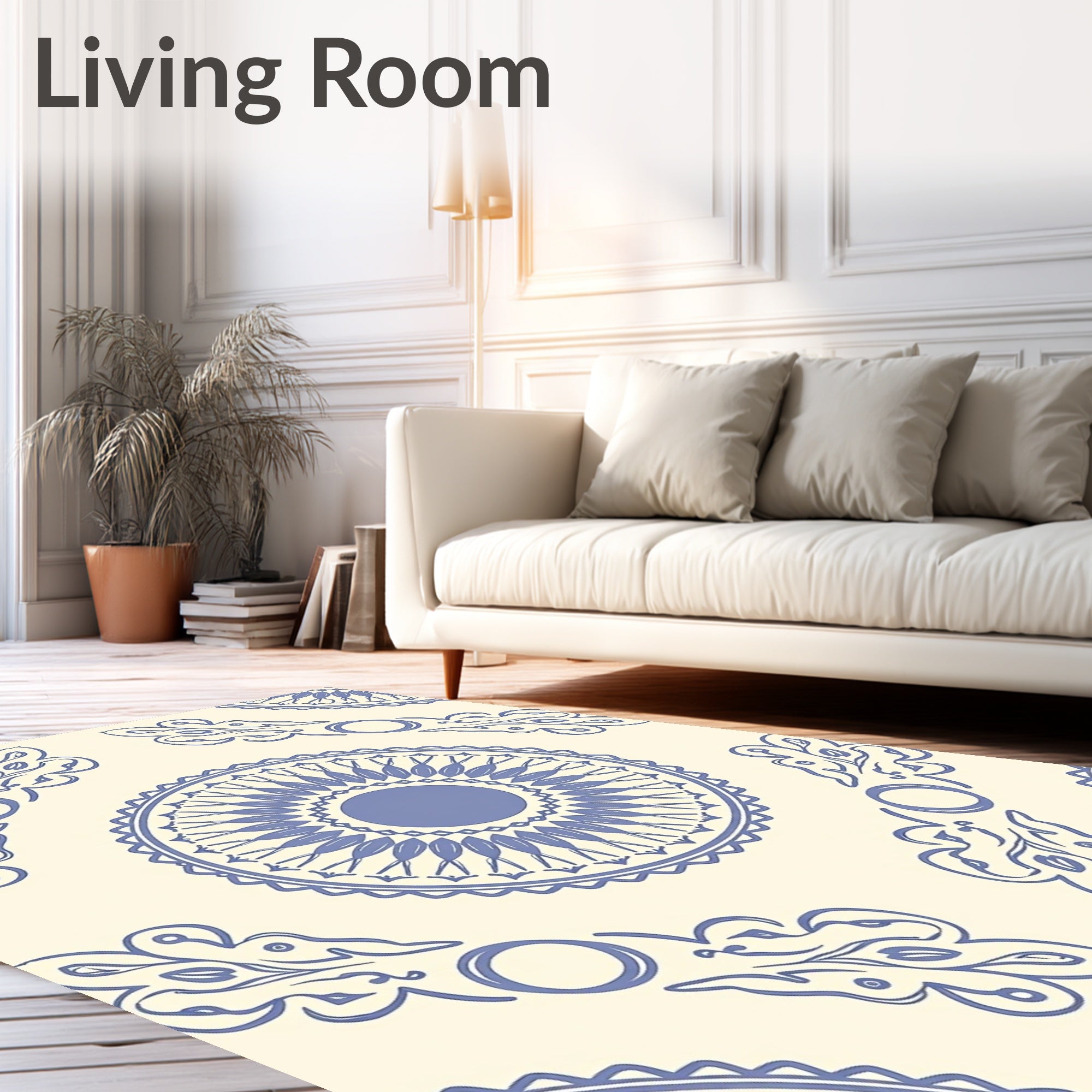 Pale Blue Medallion Floral Scroll Rug