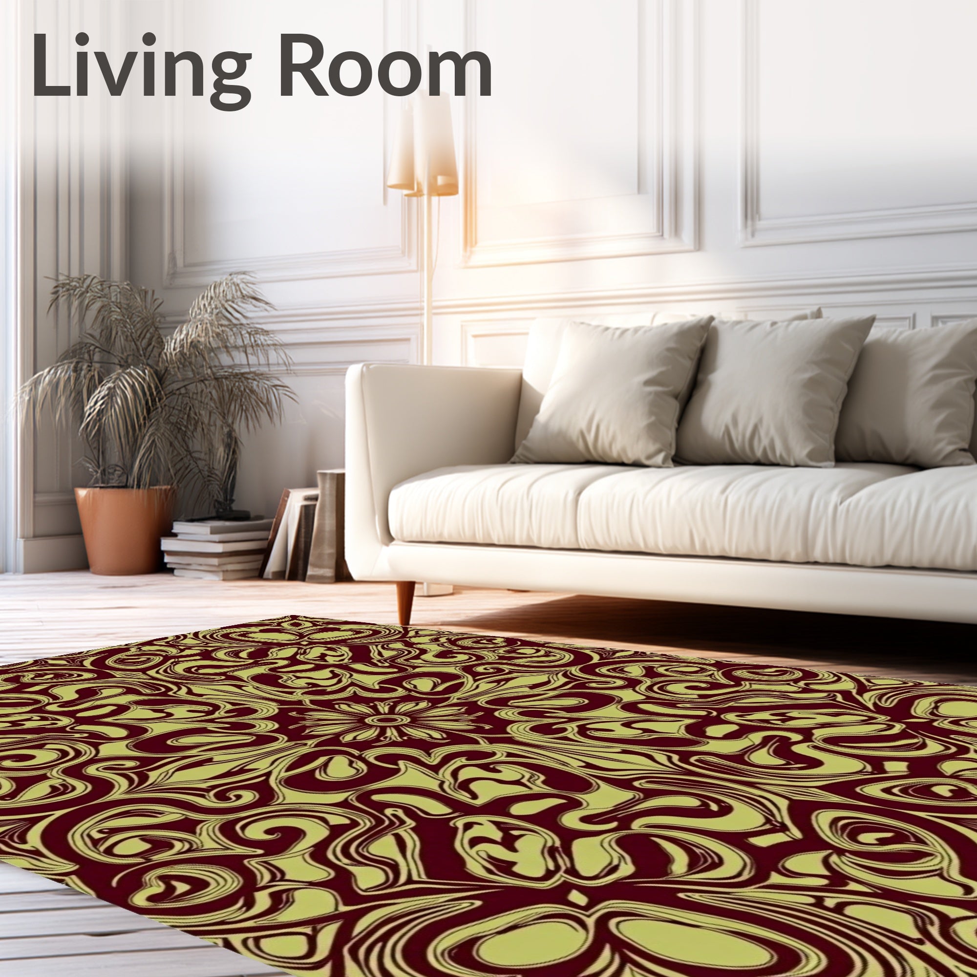Crimson Gold Swirl Floral Medallion Rug