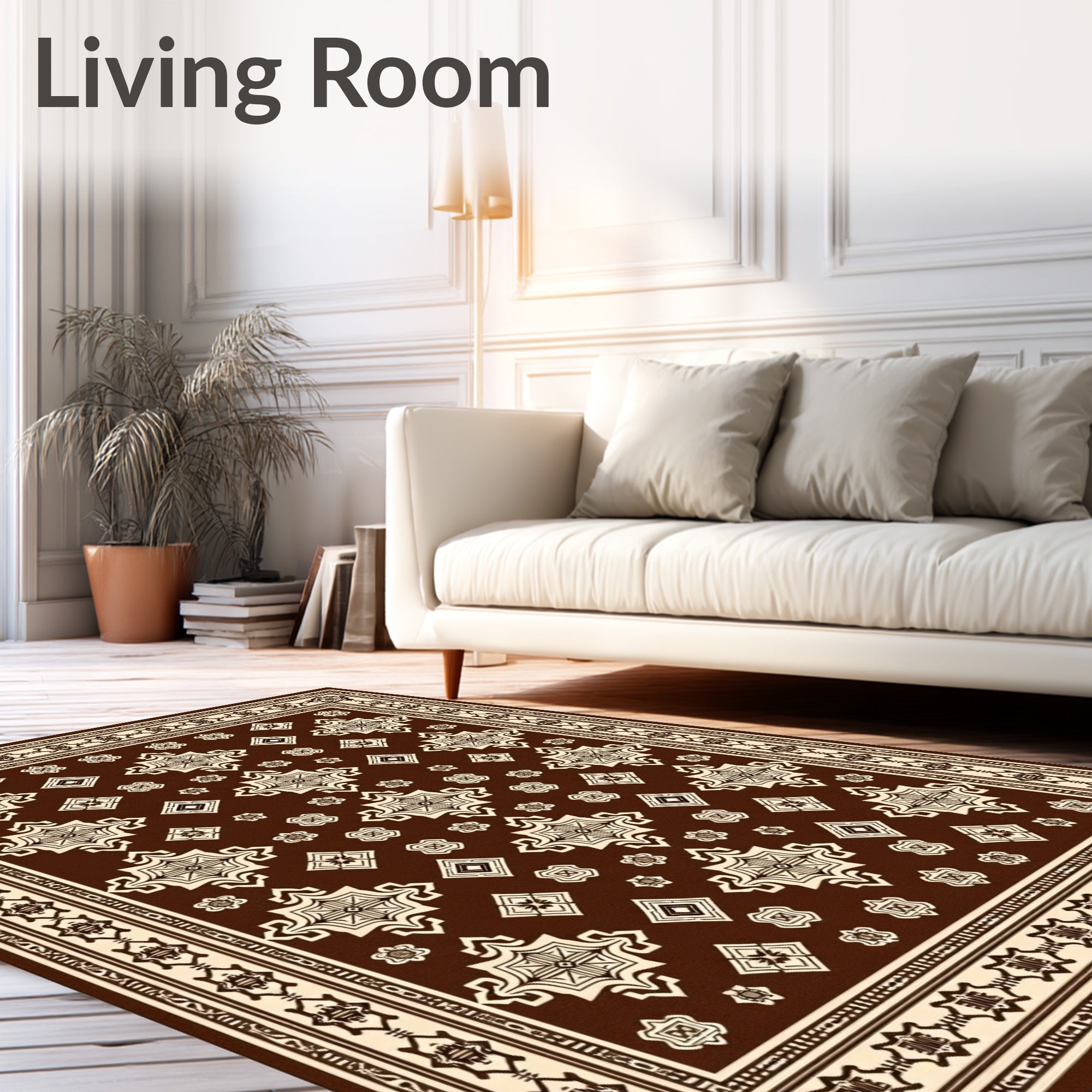 Brown Tan Cream Ornamental Star Medallion Rug