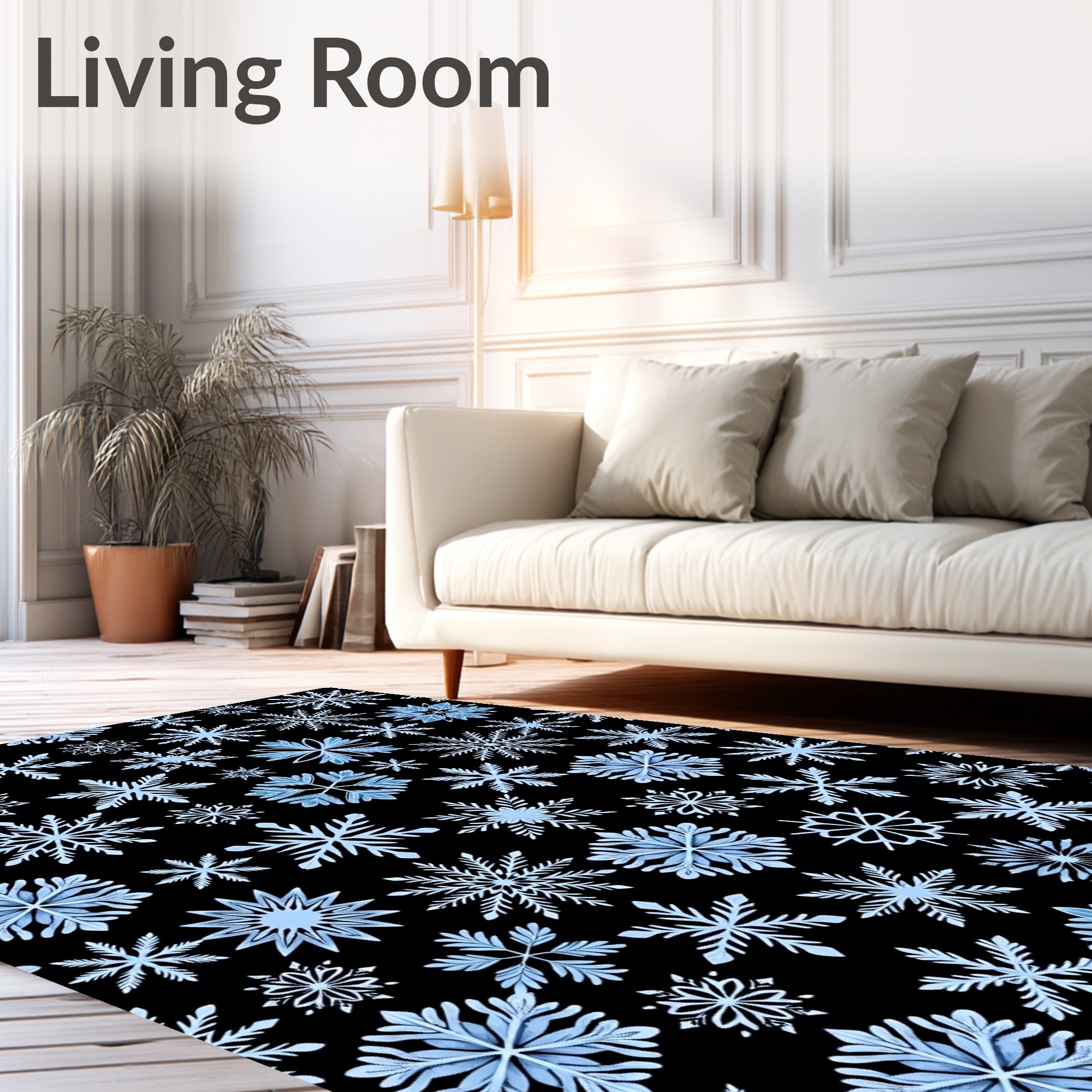 Winter Sky Blue Snowflake Collage Rug