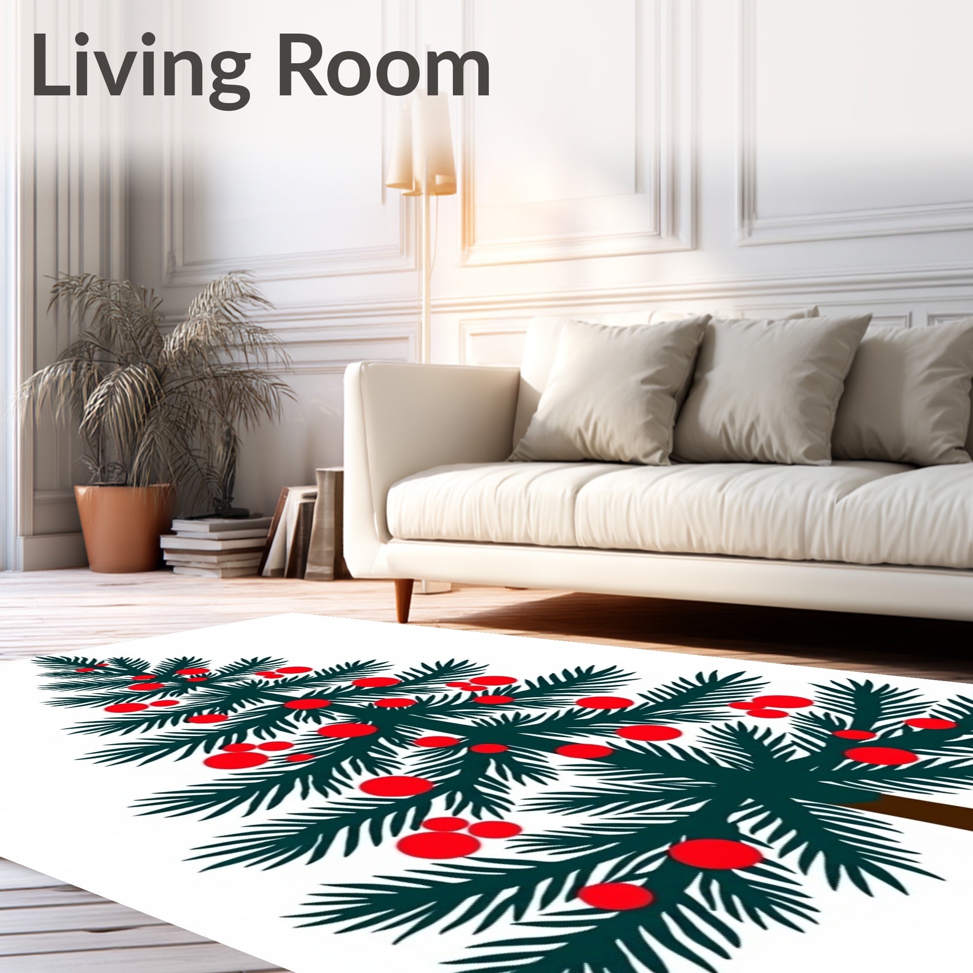 Festive Evergreen Red Orb Accents Rug