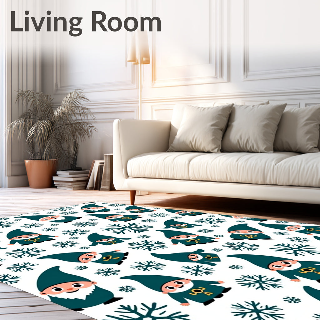 Teal Gnomes And Snowflakes Pattern Rug