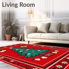 Festive Red Christmas Tree Bell Border Rug