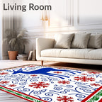 Royal Blue Reindeer Red Snowflake Swirls Rug