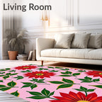 Vibrant Red Floral Garden Arrangement Rug
