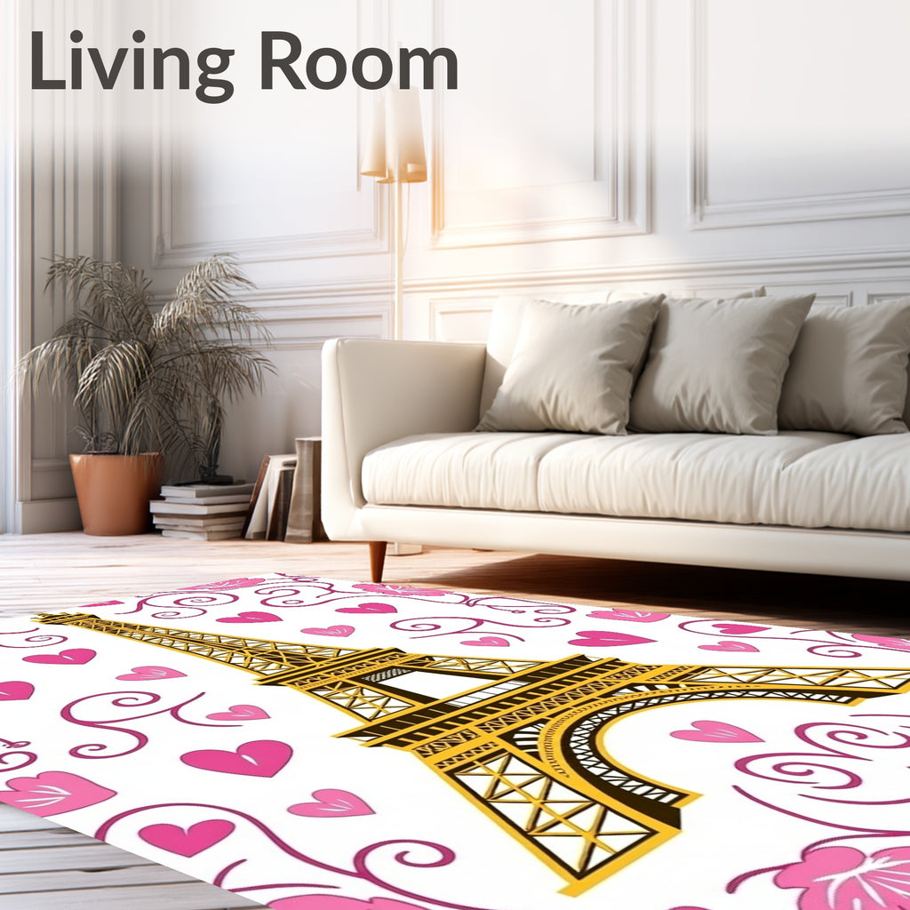 Parisian Eiffel Tower Pink Hearts Rug