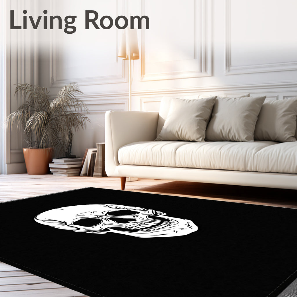 Grim White Skull Black Accent Rug