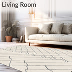 Cream Blue Geometric Intersecting Rectangles Rug