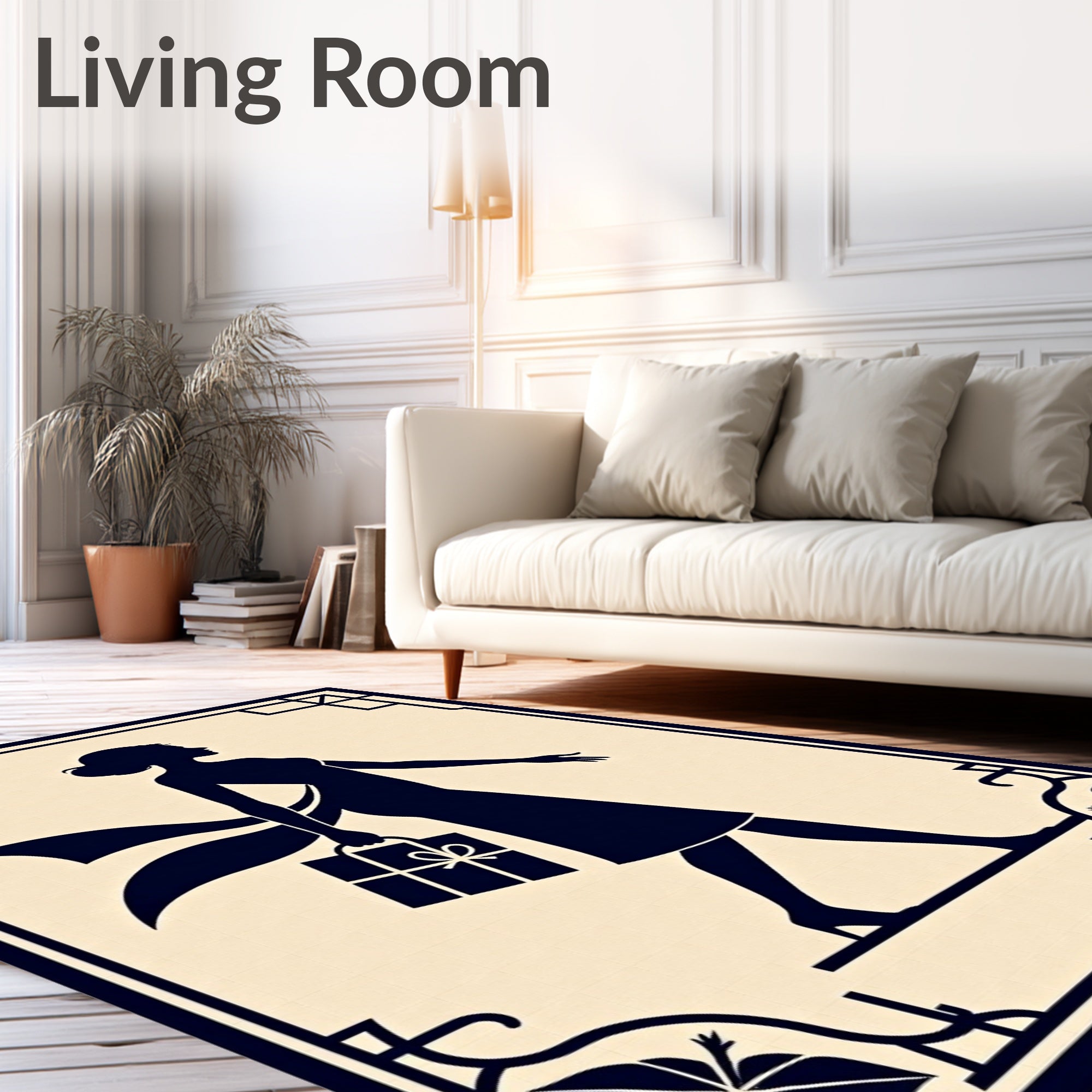 Art Deco Navy Woman Shopping Silhouette Rug