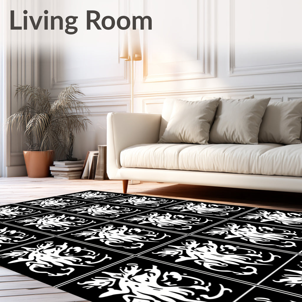 Black White Abstract Organic Swirls Rug