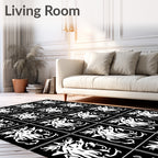 Black White Abstract Organic Swirls Rug