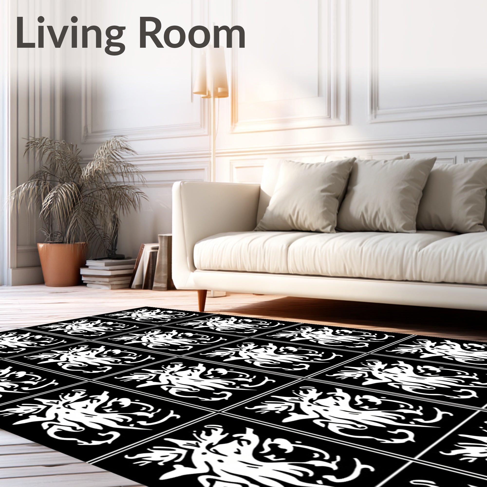 Black White Abstract Organic Swirls Rug