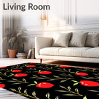 Red Apples and Golden Branches on Black Rug