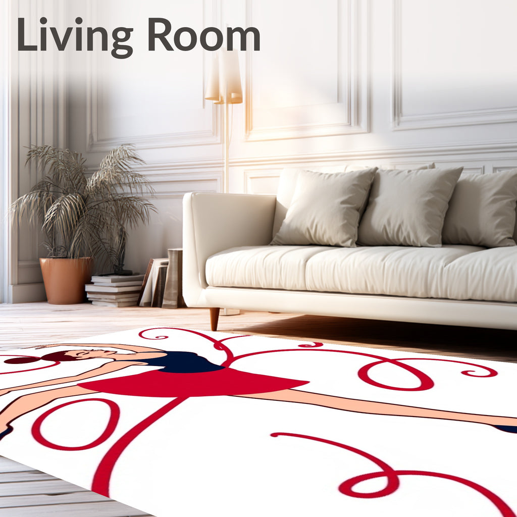 Crimson Ballet Dancer Ribbon Swirl Rug