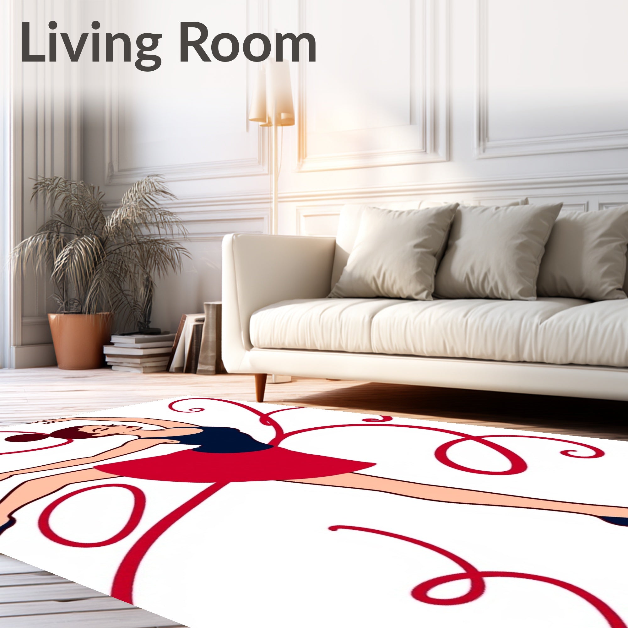 Crimson Ballet Dancer Ribbon Swirl Rug