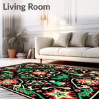 Vibrant Red Green Starburst Floral Rug