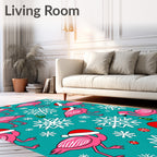 Pink Flamingo Santa Hat Snowflakes Holiday Rug
