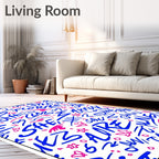 Blue And Pink Graffiti Text Rug