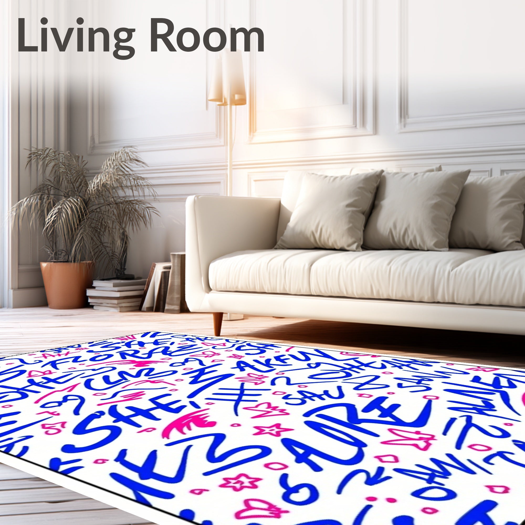 Blue And Pink Graffiti Text Rug
