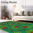 Vibrant Red Berry Green Foliage Rug