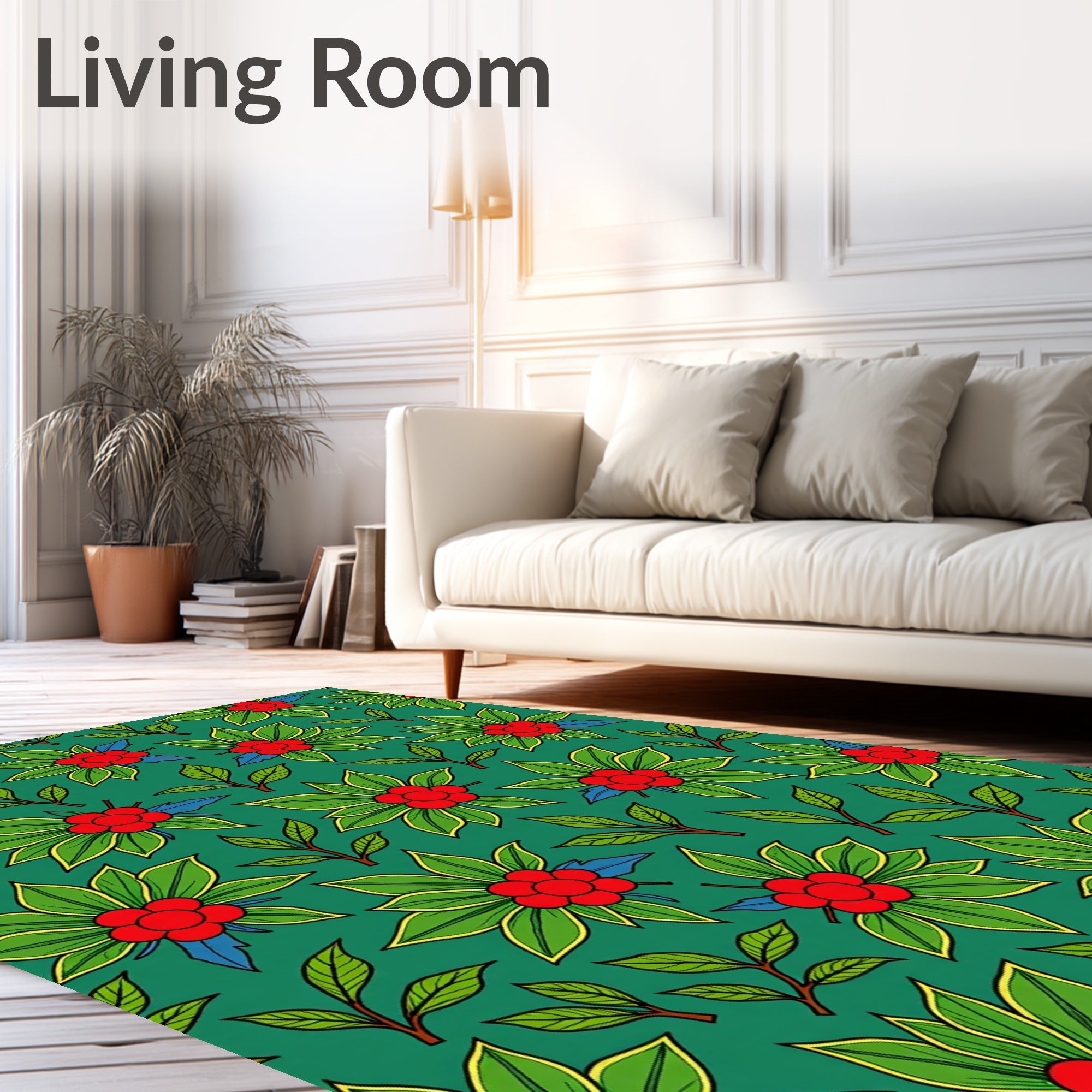 Vibrant Red Berry Green Foliage Rug