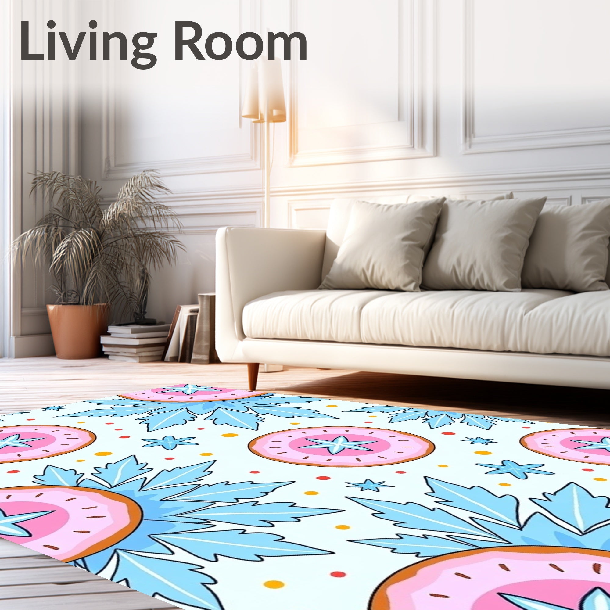 Pink Frosty Donut Snowflake Accents Rug