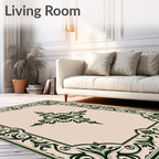 Dark Green Vintage Floral Border Rug