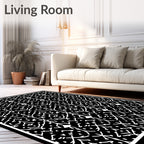 Black White Intricate Paisley Lattice Rug