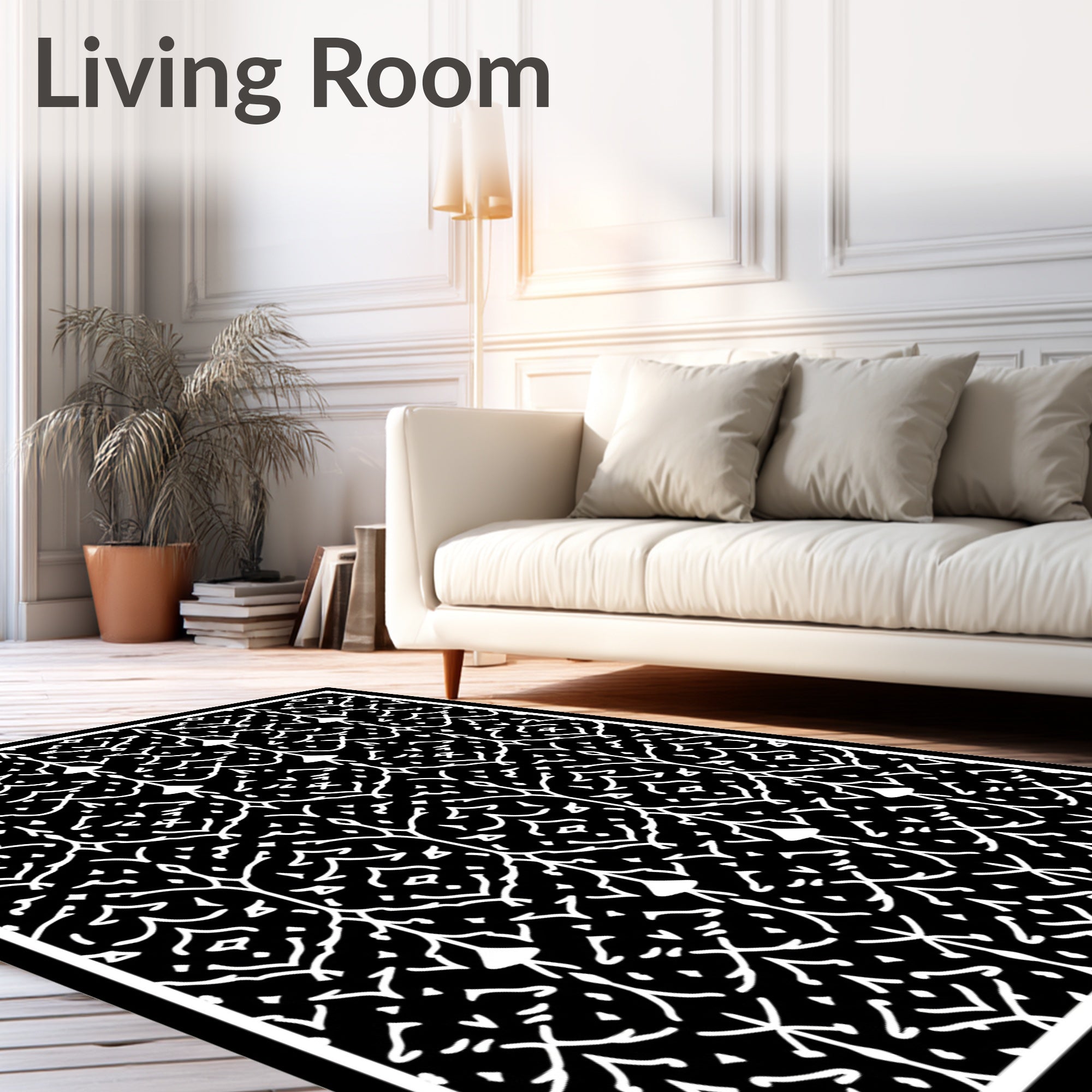 Black White Intricate Paisley Lattice Rug