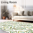 Whimsical Green Swirl Yellow Flower Rug